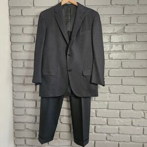 Hickey Freeman Customized Mens Suit Charcoal Grey Herringbone Wool Vintage 40R